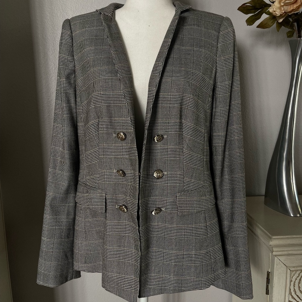 White House Black Market (WHBM) Glen Plaid Blazer in black with cabernet NWT